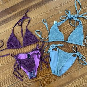 2 for 1 ASOS Purple & Silver Sparkle Bikini Sets NWOT never worn